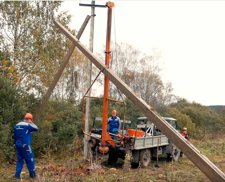 установка монтаж опоры ВЛЗ-6-10кв бурокрановой машиной